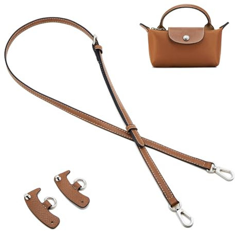 QIUTIMIY Leder-Handtaschengurt, Ersatz-Schultertaschengurte für Longchamp-Geldbörsen, Verstellbarer Crossbody-Schultergurt(braune，Silberne Schnalle)