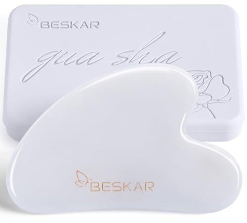 BESKAR Gua Sha Stein, Natürliche Jade Guasha Gesichts-Werkzeuge für Jawline Sculpting, Straffen Gesichtshaut und Reduzieren Falten, Gesicht Augen Körper Hals Massager
