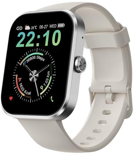 Canareen Smartwatch Herren Damen, Smart Watch mit 1,91 HD Touchscreen, 118+für Sportmodi Fitnessuhr mit Puls-Schlaf-Monitor Schrittzähler, Android iOS (weiß)
