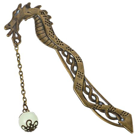 Jeffdad Leuchtende Metall Lesezeichen, Vintage leuchtet im Einzigartiges Glow in the Dark Lesezeichen Geschenk 3D Anhänger für Buchliebhaber Liebhaber (Goldener Drache)