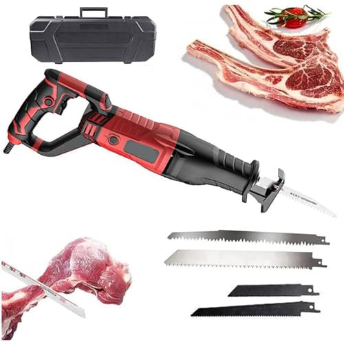 Power Tools 900W Professional Electric Bone Saw (6-Speed Speed Regulation) Handheld Butcher Bone Saw (180°Rotating Body) - 4 Saw Blades&Toolbox for Cutting Bones Meat Wood PVC