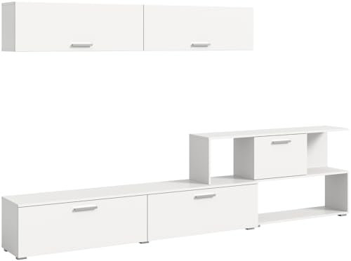 Inn.Furn Wohnwand in weiß, Wohnkombination 277 x 180 cm, Wohnzimmer Schränke mit Soft-Close-Funktion, Komplett-Set Levi