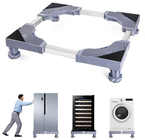 piorlado Adjustable Base for Washing Machine Multi-functional Appliance Stand Compact Washing Machine Refrigerator Stand for Dryers, Refrigerators, Freezers, Easy to Move (Four corners fixed)