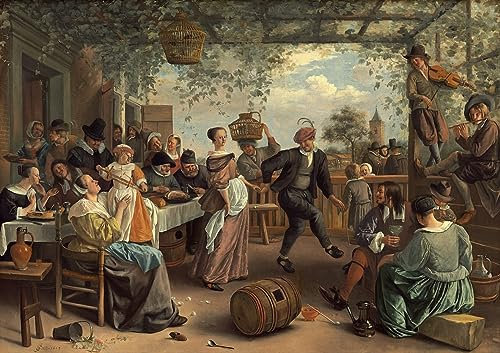 FIKAGXQGT Kunstdruck Leinwand Vintage Wandbild Berühmte Gemälde Das tanzende Paar von Jan Havickszoon Steen WandgemäLde für Wanddekoration 60x90cm