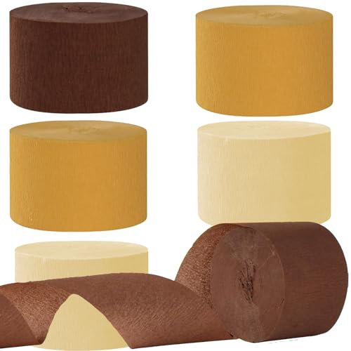 6 Rollen Braune Krepppapier, Kreppbänder, Krepppapier Luftschlangen Dekoration,für Geburtstag Babydusche Vintage Hochzeitsfeier Dekorationen(4.5 cm x 25 m)