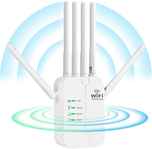 Répéteur WiFi,Amplificateur WiFi,Repeteur WiFi avec 6 Antennes Puissantes,2 Ports Rj45 LAN,Mode Répéteur & Routeur & AP.Répéteur WiFi Extérieur Couverture WiFi de 300 m²,Facile à Installer (610)
