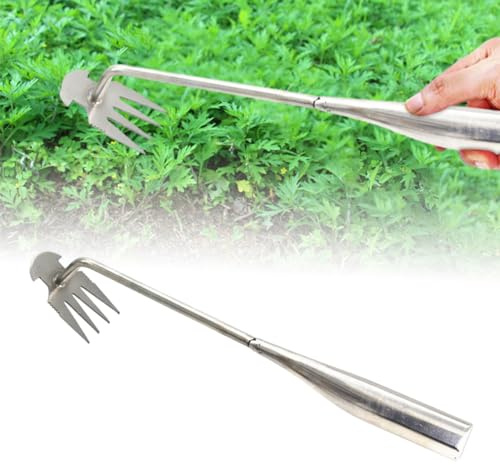 ComedyKing Edelstahl Unkrautstecher Gartengeräte, Gartenarbeit Hand Unkrautstecher, Fugenreiniger Unkraut, Gartenwerkzeug, Unkraut Entferner Gerät, Fugenkratzer Mit Stiel (Modell aus Edelstahl)