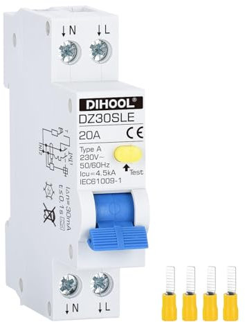 DIHOOL 20A 1P+N largeur 18mm 30MA type A 230V/AC disjoncteur de courant résiduel RoHS interrupteur fusible automatique