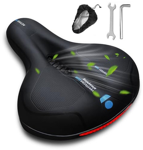Sella Bici Comoda Sellino Bici Morbido Sella per Bicicletta da Uomo e da Donna Sella Bici imbottitura in memory foam con copertura impermeabile e strisce riflettenti notturne bicicletta universale