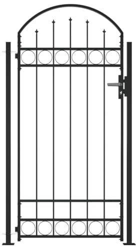 Refined Cancela de Valla Sencilla Individual Puerta de Jardín Entrada Exterior con Forma de Arco con Dos Postes de Acero Negro 105x204 cm