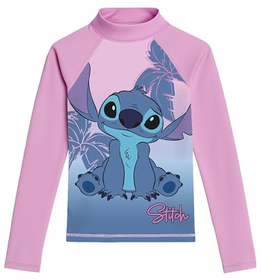 United Labels Lilo & Stitch Schwimmshirt UV Schutz 30 für Mädchen, Rosa Blau, Badeshirt Langarm, Bademode Kinder, Badebekleidung