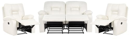 Beliani 4-Sitzer Sofa Set mit Liegefunktion Kunstleder weiß manuell verstellbar Bergen
