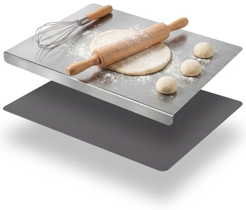 Tagliere in Acciaio Inox Alimentare, Spianatoia con Tappetino Antiscivolo | Lastra in acciaio inox 304 da 1,5 mm con tappetino in silicone antiscivolo e fonoassorbente – Igienica, resistente, multiuso