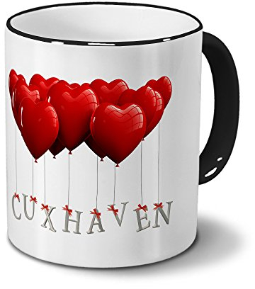 digital print Städtetasse Cuxhaven - Design Herzballons - Stadt-Tasse, City-Mug - Becher Schwarz