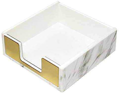 Multibey Haftnotizen/Notizblock-Halter/Memo-Spender, rotgold mit Marmor, weiße Textur, Schreibtischzubehör 3.9 L x 3.7 W x 1.3 H gold