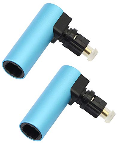 360-Grad-Digitalfaseroptik-Toslink, rechtwinkliger 90-Grad-Adapter für optischen Audioanschluss von Buchse zu Stecker (2er-Pack, blau