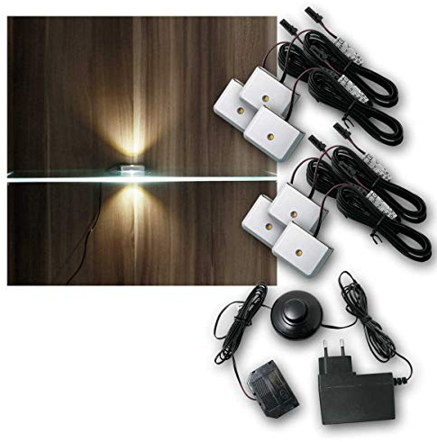 world-trading-net - LED Glasbodenbeleuchtung Clip-3D im 2er Set, Silber, Leuchtfarbe neutralweiß, inklusive Netzteil