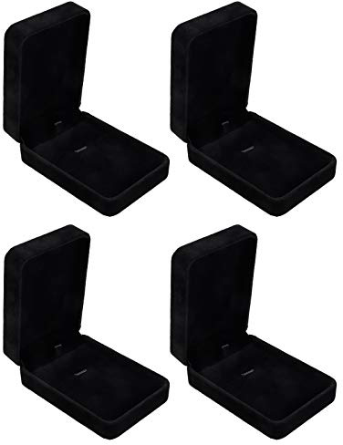 Xinstroe 4 PCS Velvet Necklace Box, Pendant Gift Box Gift | Long Chain Jewelry Display Boxes Black Necklace Case for Wedding Engagement Necklaces Jewellery Gift