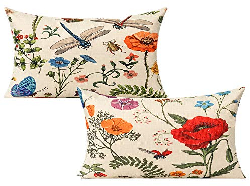 All Smiles Lendenwirbel-Kissenbezüge, 30.5x50.8 cm, 2 Stück, für den Außenbereich, Sommer, Frühling, Garten, Blumen, Bauernhaus-Dekor, Außenmöbel, Bank, Stuhl, Bett