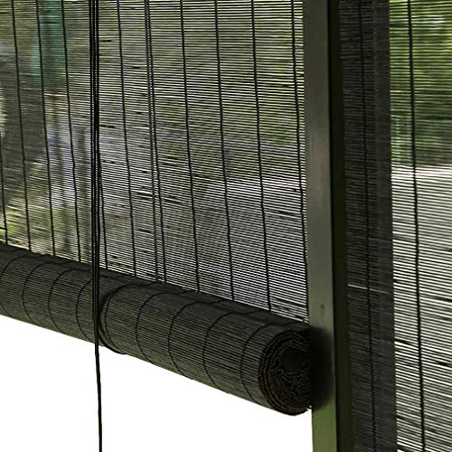 Schwarze Bambusrollo Bambus Rollo In Natur,Sonnenschutz und Sichtschutz Rollo Seitenzugrollo für Fenster und Türen,Garten,Terrasse Deko,Rollos Holzrollo Für Küche Fenster(120x200cm/47x79in)