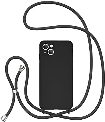 UEEBAI Crossbody Lanyard Phone case for iPhone 14 6.1 inch, Silicone Phone Cover Necklace Cord Strap Soft Shockproof Protective Case - Black