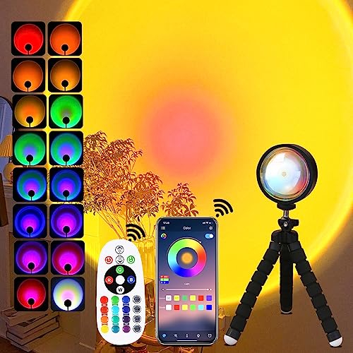 Xoddi Sunset Projection Lamp With APP, 16 Colors LED Night Light, 360° Rotation for Bedroom Decor and Aesthetic Room Decor, Gifts for Women (SUNLAMP-P)