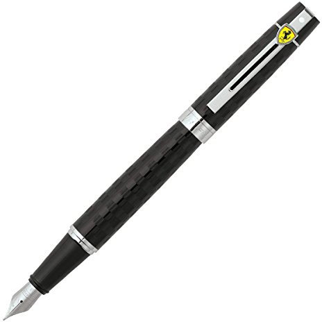 Sheaffer Ferrari Scuderia 300 Series Fountain Pen | Gloss Black Chequered Body Frame, Stainless Steel Fine Point Nib, Ferrari Horse on Clip | Presented in Luxury Gift Box + 2 Ink Cartridges