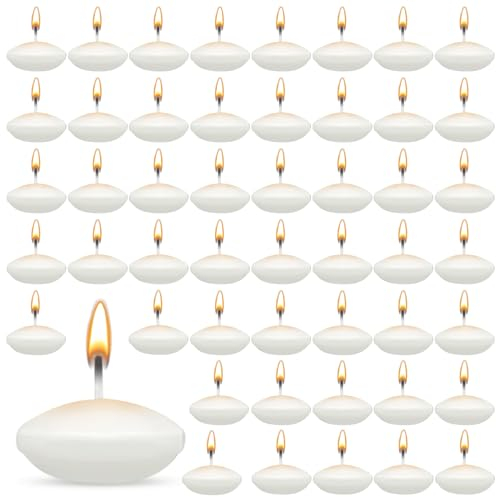 ZITUZY 50 Pezzi Candele Galleggianti,Candele bianche, Candele Decorative, Candele Galleggianti Premium, per Piscina per Matrimoni, Vasca per il Giorno di San Valentino, Cena, Decorazione Natalizia
