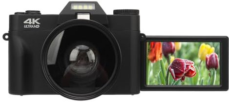 48MP 4K Digital Camera, 180 Degree Flip Screen, Autofocus 16X Digital Zoom, Vlogging Camera, Photo and Video Transfer, Multi Functional Digital Camera, for Photography