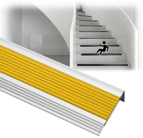 Profilé D'escalier En Aluminium, Forme En L Profil Des Bords Marches Antidérapant Bande De Bordure, Extérieur Jardin Nez De Marche Profilé D'escalier, Bande Antidérapante En Caoutchouc(Color:Yellow,Si