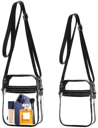 Winuoyang Transparente Tasche für Konzerte, transparente Konzerttasche, durchsichtige Umhängetasche mit verstellbarem Riemen für Konzerte, Reisen, Festival, Black2 S+m, 7.9*5.9*1.8 in