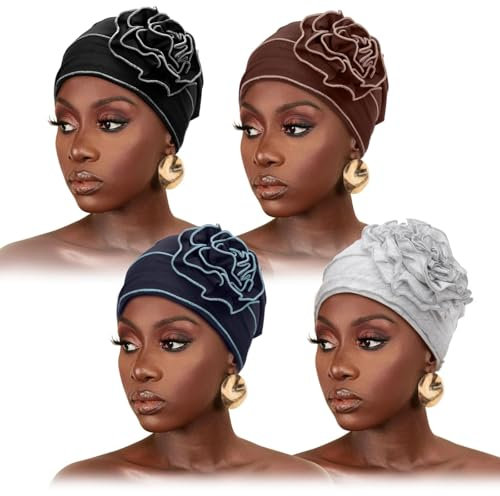 DRESHOW Damen Chemo Mütze, Weiche Krebs Kopfbedeckung, Elastische Krebs Mützen mit Blumen für Damen mit Haarausfall
