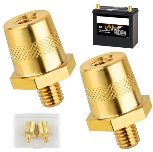 Messing Batteriepol Adapter Set, M8 Gewinde-Anschlüsse, robust und korrosionsbeständig, Schnellmontage Batterieklemmen mit rutschfestem Oberflächengitter, für Lithium-Autobatterien (1 Paar)