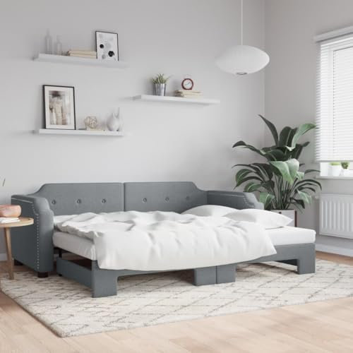 Xichuzi Tagesbett Ausziehbar Hellgrau 90x200 cm Stoff, Schlafsofa, Daybed, Bettsofa, Sofa Bed, Sofabett, Schlafcouch, Jugendbett, Bettgestell, Bettcouch - 3197634