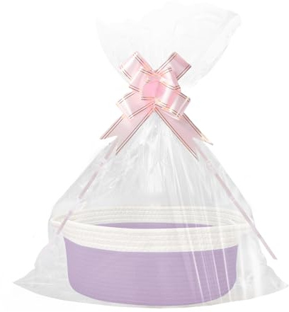 Geschenkkorb Leer, Aufbewahrungskorb, Geflochten Korb für Geschenke mit Geschenktüten und Bändern, Präsentkorb Leer für Geburtstag, Hochzeit, Babyparty, Erntedank, Weihnachten (Lila und Weiß)