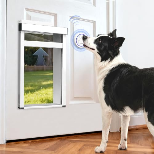 Cat Flap Door for Door No Collar,Automatic Dog Doors,Electronic Dog Flap,M | 4 Modes,Anti-Pinch,Smart Aluminum Pet Door with Doorbell Activated Auto Lift,Dog Gates Indoor for Cats Dogs,PVC Flap