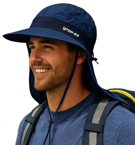 TOP-EX UPF 50 - Sombrero de sol para hombre, ala ancha con protección para | Banda de sudor refrescante, protección solar UPF 50, inserciones de malla aireadas, para senderismo, pesca, jardinería