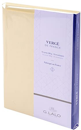 Clairefontaine Lalo 25116L Karten Set Vergé de France (25% Hadern mit 10 Karten Vergé Papier 300 g, 107 x 152 mm, mit geradem Schnitt, 10 Umschläge, weiß gefüttert, 114 x 162 mm, elfenbein, 1 Pack)