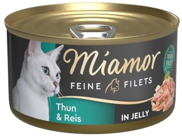 MIAMOR - Feine Filets Naturelle | Nassfutter für ausgewachsene Katzen mit Filetstückchen im eigenen Saft. Fettarmes Ergänzungsfutter in der Dose ohne künstliche Zusätze | 12x156g Thunfisch & Reis