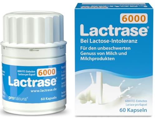pro natura Lactrase 6000 – 60 Lactase Kapseln bei Lactose-Intoleranz, für den unbeschwerten Genuss von Milch und Milchprodukten