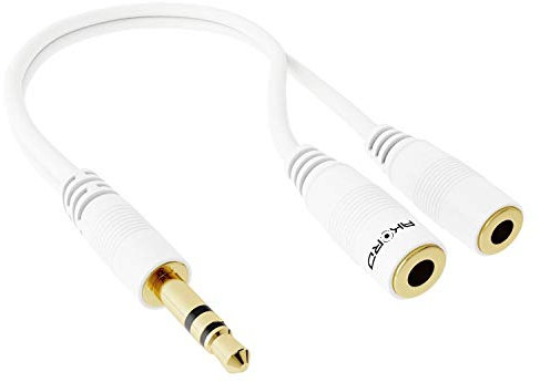 AKORD® Gold 3.5mm Headphone Splitter Jack Male to 2 Dual Female Cable lead audio Y-SPLITTER (White)