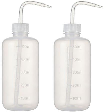 2PCS 150ml/250ml/500ml/1000ml Plastic Clear White Bent Tip Oil Liquid Storage Squeeze Measuring Bottle Wash Cleaning Soap Holder Can Pot Gardening Tools (500ml/ 16.7oz)