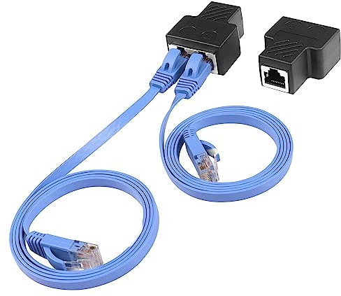 SinLoon - Adaptador divisor RJ45 para red Ethernet Cat5, Cat5e, Cat6, Cat7, RJ45 con 2 cables Cat6 para router, TV, box, cámara, PC L