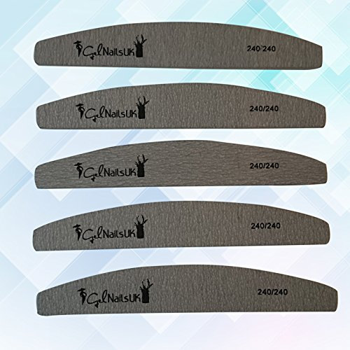 Gelnailsuk 5pcs Grey Nail Files Buffer Sanding 240/240 Grit Zebra Moon Emery Board Nail Art Tips Manicure Pedicure