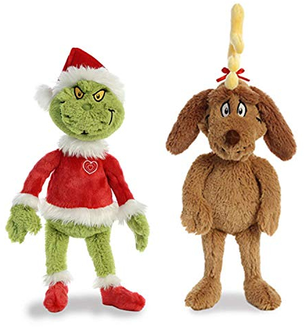 Aurora World Plush Bundle of 2, 18 Grinch Santa, & 18 Max with Antler, Multicolor