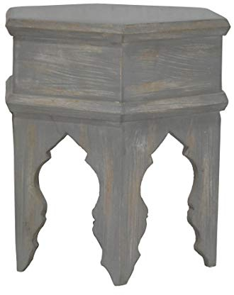 Marokkanischer Vintage Beistelltisch Hocker aus Holz Inam Grau ø 50cm rund | Orientalischer runder Tisch Blumenhocker klein für Wohnzimmer oder Küche | Orientalische Beistelltische als Dekoration