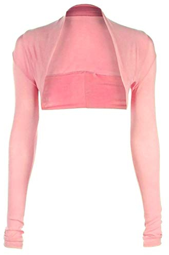 krautwear Damen Bolero Langarm Stola Bolerojacke Hochzeit Festlich Einfarbig schwarz grau rosa Navy (rosa)