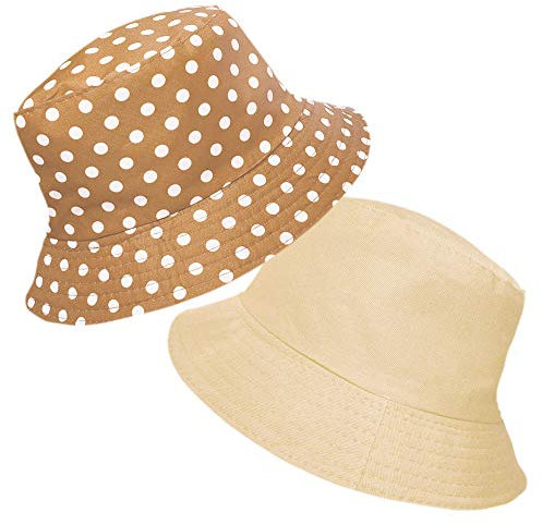 TOSKATOK® UPF 50+ Gepunkteter Sonnenhut aus Baumwolle für Damen, beidseitig tragbar, Fischerhutdesign reversibel-BEIGE-LGE