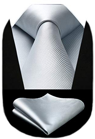 Enlision Hellgraue Krawatte Herren Hochzeit Krawatten und Einstecktuch Set Einfarbig Seide Krawatte Grau Elegant