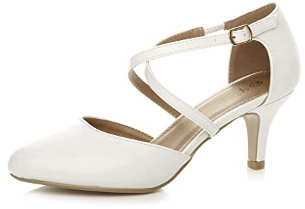 AJVANI Womens Ladies mid high Heel Strappy Crossover Wedding Evening Sandals Shoes Size